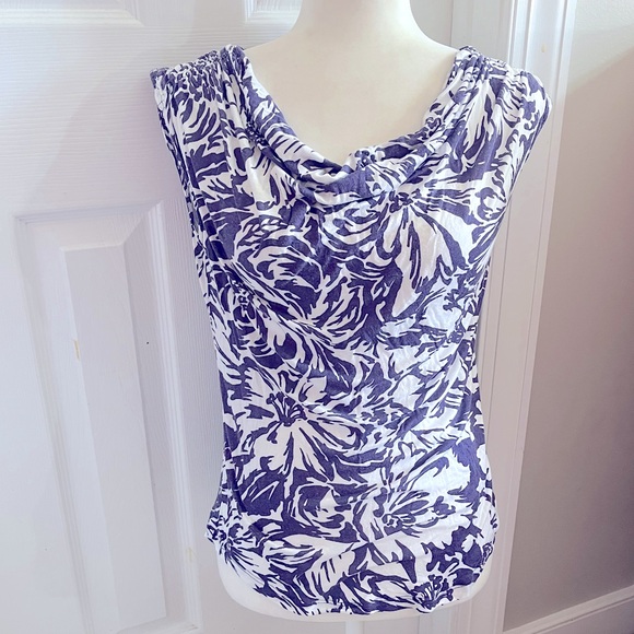 Banana Republic Womens Floral Sleeveless Top Periwinkle Size Small Cowl Neckline - Picture 1 of 12
